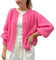 Gilet Col Rond Femme Cardigan en Tricot Court à Manches Longues Pull Veste Boutonnée Casual Vêtement d’éxtérieur Hiver Chaud (Rose Foncé, XL)