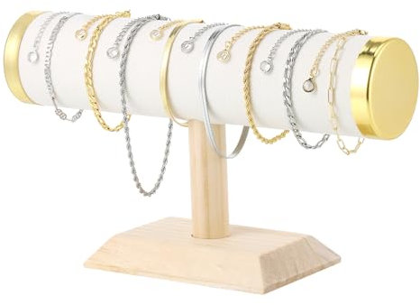 Huiguli Bracelets Présentoir en T, Porte Bracelet en Beige Velours Pour Bijoux Montre Élastique Cheveux, Support Bracelet 23 x 13.5 x 5 cm