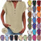 Ladies t Shirts, Ladies Tops 2025 Women's Summer Cotton Linen Cap Sleeve T-Shirt Button V Neck Tunic Top Fashion Baggy Solid Plain Casual Shirts Trendy Blouse Dark Beige