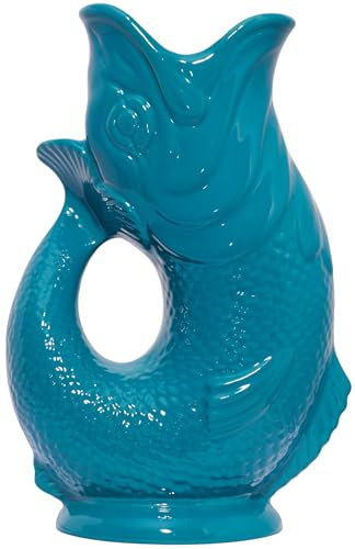 The Original Gluggle Jug - Teal Glug Jug in L, 22cm 0.6L - Gug Glug Fish Shaped Jug - Decorative Glugging Water, Cocktail, Wine & Gin Pitcher, Decanter or Vase - Hand Made in Britain