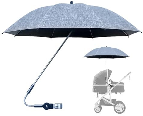 Paraguas extragrande para cochecito con abrazadera, parasol ajustable de 360°, protección UV SPF 50+, toldo impermeable para cochecito de bebé, carro, bicicleta, silla de ruedas, silla de playa, gris,