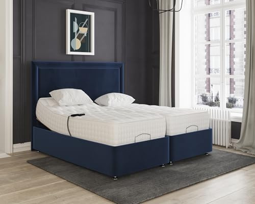 Zaye Living Hampton Electric Adjustable Bed Set with Premium Velvet Fabric, Pocket Sprung Mattress & Floor Standing Headboard – Luxury Comfort (Blue, 6ft Double)