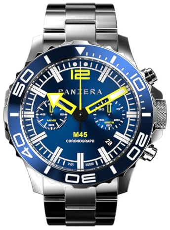 Panzera Mecha 45C Chronograph Quarz Stahl Blau Datum Saphir Herrenuhr