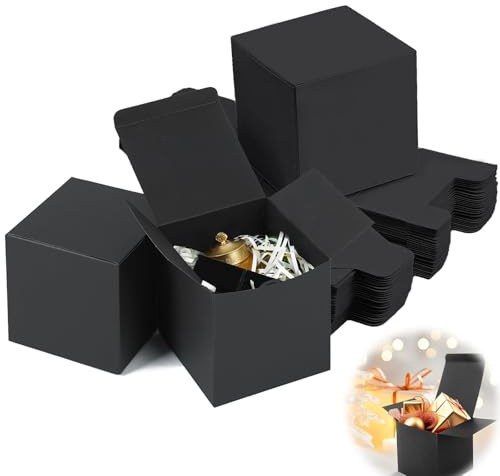 15 Stück Geschenkboxen mit Deckel, Schwarze Kraftpapier Geschenkboxen, 15x15x15 cm Pappschachteln mit Deckel, Wiederverwendbar Geschenkbox Quadratisch, für Festgeschenk und Aufbewahrung(Schwarz)