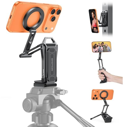 OMOTON TP02 Pro Trípode 360° Giratorio para MagSafe, con Tornillo de 1/4 y Placa Arca Swiss, imán Trasero, Kit Esencial para Creadores de Contenido y Gimnasio. Palo Selfie para iPhone 12-17 Series
