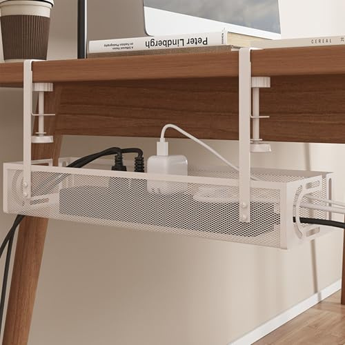 Kongming Kabelkanal Schreibtisch,Kabelmanagement unter dem Schreibtisch,Kabelkorb zum Verwalten von Kabeln und Steckdosenleisten,Schreibtisch Zubehör,Kabel Organizer für Büro, Heimbüro (Weiß)
