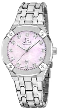 JAGUAR Swiss Made Damenuhr Analog aus Edelstahl 316L | Quarzuhr, Kalender, Widerstandsfähiges Saphirglas, Wasserdicht 10 ATM, J1016/5, Diplomatic, Swiss Made