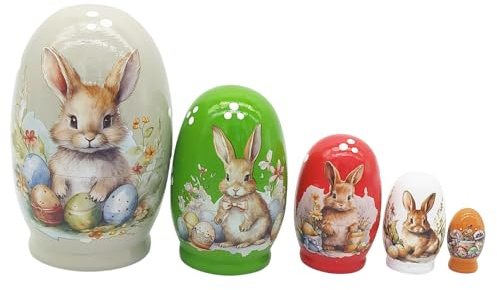 Generisch Holz Steckpuppen,Holz Osterhase Verschachtelte Dekoration | Frühlings Figuren | Deko Für Zuhause Wohnzimmer Schlafzimmer Kamin Flur Schreibtisch Esstisch Und