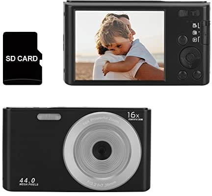 ZADCCS Video Camera Camcorder, 44MP Vintage Digital Photo Cameras Time-lapse Recording 4K Photographic Camcorder Compact Vlog Video Recorder For Children Gift(64G SD Card,Nero)