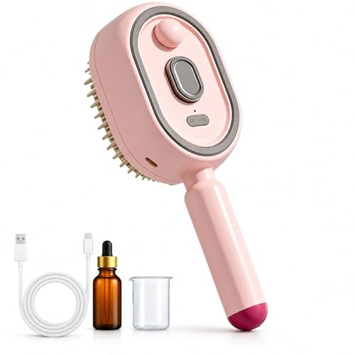 Electric Spray Air Cushion Comb for Women, Rechargeable Spray Air Cushion Comb with Gentle Scalp Massage, Detangling Anti-Frizz Brush for Dry, Curly, Long Hair (Pink)
