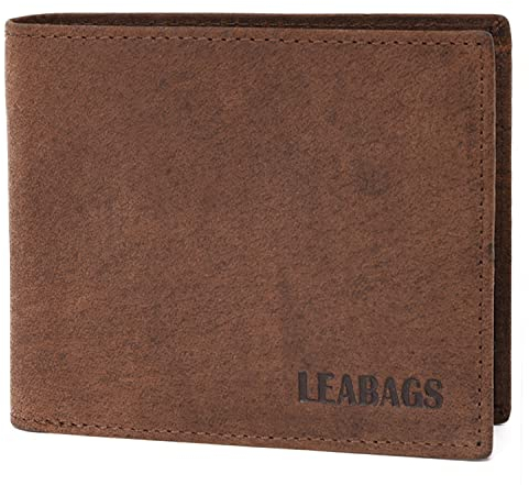 LEABAGS Leder Geldbörse Herren I Echtleder Geldbeutel I RFID Schutz I Querformat I Portmonee mit Münzfach I 11 Kartenfächer I Männer Portemonnaie mit verstärkter Naht I Nature Dunkelbraun