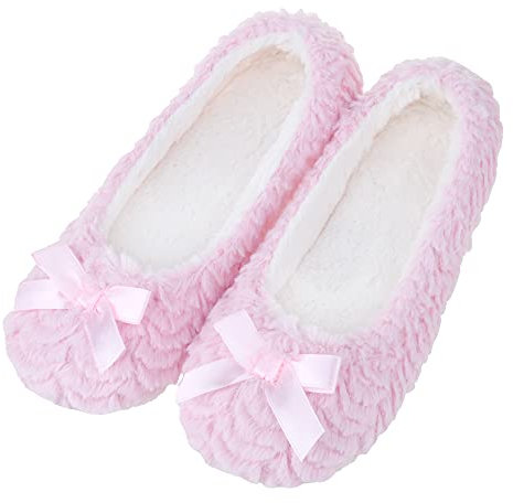 MIXIN Slip-on Slippers for Women Fluffy Ballerina Slippers Pink Size 5