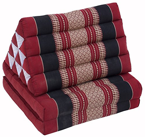 GURU SHOP Thaikissen, Dreieckskissen, Kapok, Tagesbett mit 2 Auflagen - Dunkelrot/schwarz, 30x50x120 cm, Asiatisches Sitzkissen, Liegematte, Thaimatte