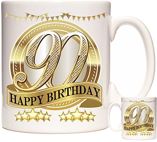 KAZMUGZ Happy 90th Birthday Mug. Happy Birthday Mug. Gift for Someone Celebrating Their 90th Birthday. 11oz Ceramic Mug.