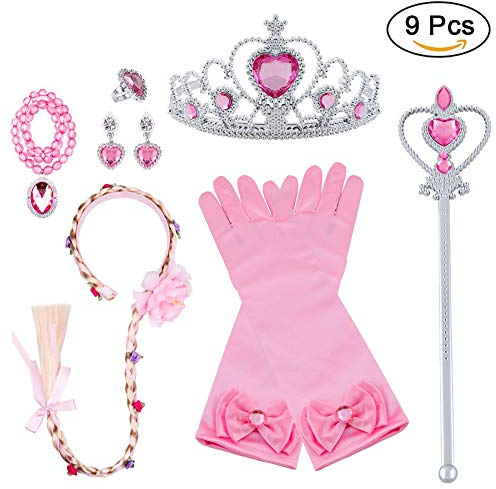 Vicloon Princesse Dress Up Accessoires Filles Diadème Varita Magie Collier Gants pour Cosplay Carnaval Fête d'anniversaire