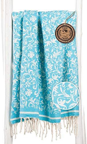 ZusenZomer Fouta Hamamtuch Saunatuch Damen XXL 100x190 - Extra groß Orientalisches Badetuch Hamam Badetuch Strandtuch Leicht - 100% gekämmte Baumwolle - Fair Trade Hamamtücher (Koralle) (Türkisblau)