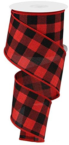 Kariertes Schleifenband mit Drahtrand, 9,1 m (rot, schwarz, 6,3 cm)