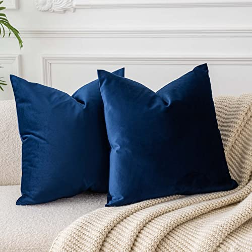 JUSPURBET Dunkelblau Samt-Kissenbezüge 40cmx40cm 2er-Set für Wohnzimmer Couch Sofa Schlafzimmer Dekorative Quadratische Feste Weiche Kissenhüllen mit unsichtbarem Reißverschluss