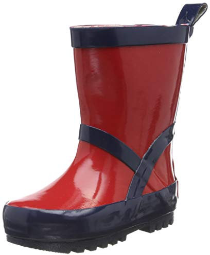 Playshoes Kinder Gummistiefel aus Naturkautschuk, trendige Unisex Regenstiefel mit Reflektoren, Rot Marine, 22/23 EU