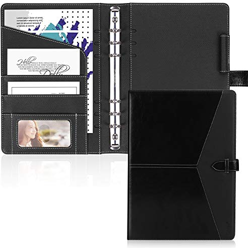 Toplive Leder A5 Binder, 6 runde Ringbinder Planer Notebook Cover für A5 Füllpapier (Innenpapier nicht enthalten),Schwarz