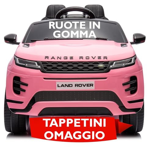 Land Rover Range Rover Evoque 12V Auto Elettrica per Bambini con Ruote in Gomma Sedile in Pelle Cintura 5 Punti Telecomando Luci LED Bluetooth MP3 USB Ammortizzatori Tappetini Inclusi (Rosa)