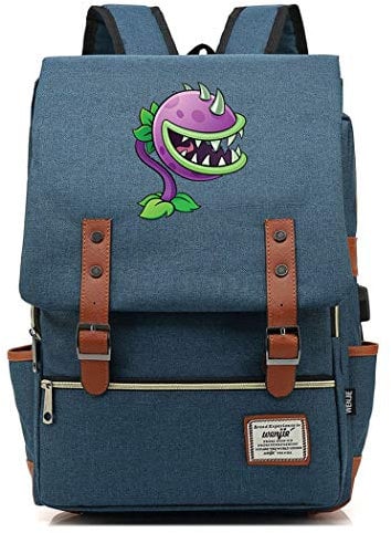 WANHONGYUE Game Plants vs. Zombies Anime Vintage Rucksack College Student Schoolbag 15.6-inch Laptop Backpack with USB Charging Port Steel Blue / 1