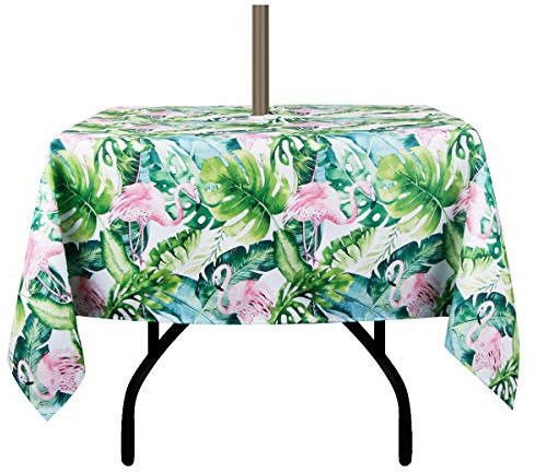 EHouseHome Outdoor Indoor 60inch SquareTablecloth with Umbrella Hole and Zipper, Waterproof Zippered Patio Table Cloths, Spring/Summer Table Covers for Backyard Circular Table/BBQs/Picnic