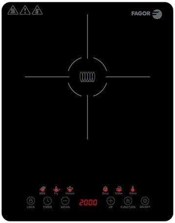 Fagor Lexie – Placa de Inducción 2000W, Pantalla Táctil, Ultra Slim, 6 Funciones, 9 Niveles de Calentamiento, Temporizador 60 Min, Regulador 80-200º, Bloqueo, Protección Sobrecalentamiento.