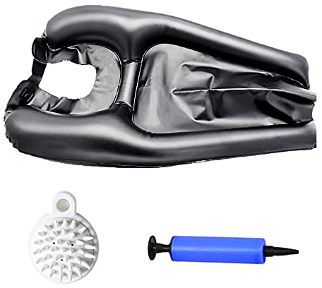 Lavabo inflable para el cabello, lavabo portátil para la ducha de cabecera para ancianos, discapacitados, embarazadas, lesionadas, minusválidos, lavabo móvil con bomba y cepillo para lavar el cabello