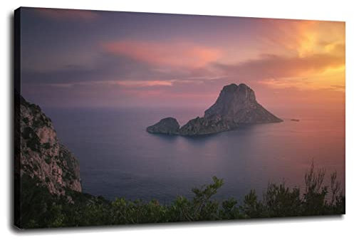 Wandbild auf Leinwand, Meeresinsel, Ibiza, Spanien, Natur, Sommer, Kunstdruck auf Leinwand für Zuhause, Set mit 1 Dekorationen mit Rahmen 30,5 x 20,3 cm