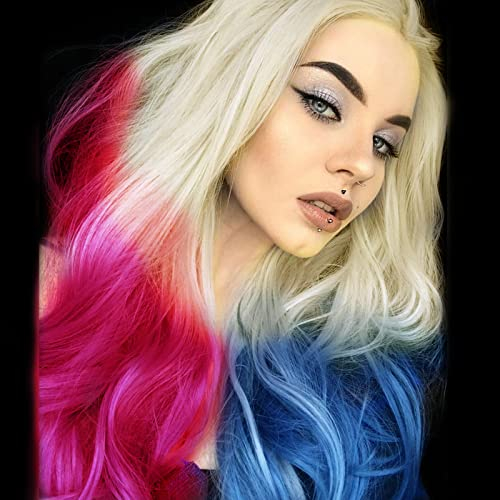 Lange rosa blaue Perücken Frauen lockig gewellt blond Ombre Lace Front Perücke weich realistisch natürlicher Haaransatz rosa blau bunte Perücken leimlose synthetische hitzebeständige Faser