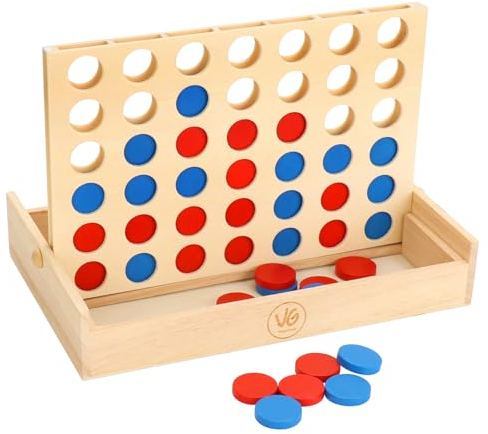 VingaHouse Vier gewinnt Holz, Kinder Brettspiel,4 in Einer Reihe Reihe Vertikales Brettspiel, Strategiespiel für 2 Spieler,Pädagogische Spielzeuggeschenke für Kinder geeignet(Holz)