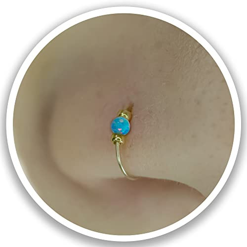Gold gefälscht Nasenring - Kein Piercing benötigt - Dünn 24g 7mm Ring 2mm Blau Opal - Gold gefüllt Fake Nasenring Piercing (Blau)