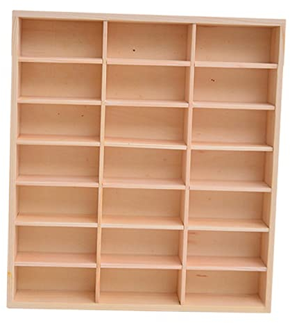Wooden Wall Mounted Display Cabinet Trinket Shelf Display Case Wall Hanging Unit Souvenir Organiser Minifigure Display Case for Collectibles, Toys, Model Car, and Ornaments, 21 Grid