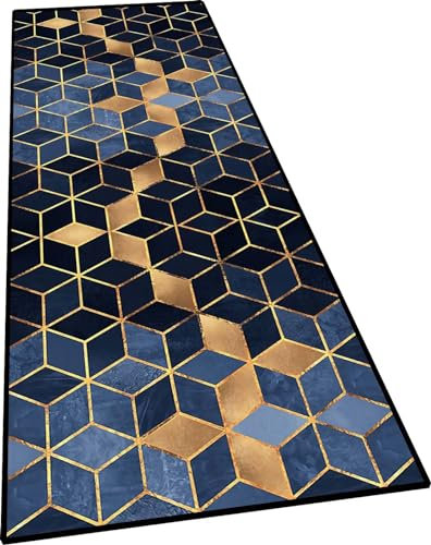 Ufamiluk Teppich Wohnzimmer Blau Schwarz Beige Flur Teppich rutschfest waschbar wetterfest wasserfest groß Teppich Bad für draußen Balkon küche Wohnzimmer Flur 60x120cm ColorC