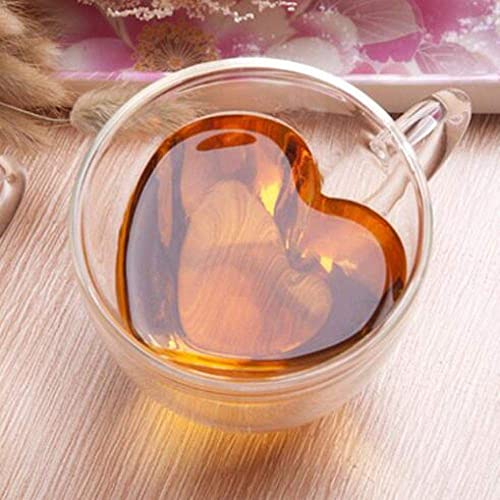 Tazza di Vetro a Doppia Parete a Forma di Cuore Resistente alla Tazza da tè Tazza a Doppia Tazza da tè in Vetro da caffè 240 ml