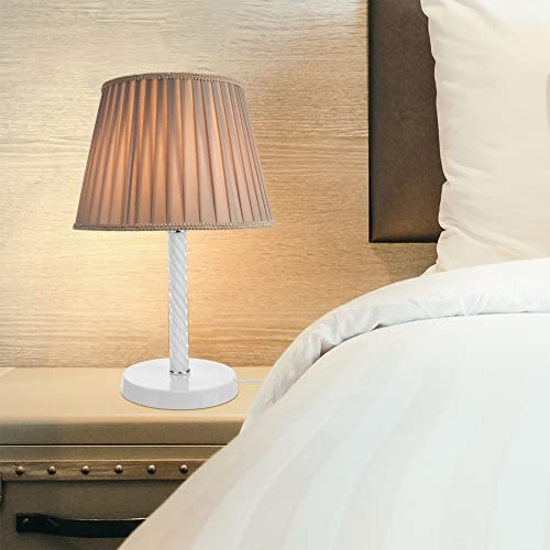 lux.pro Tischleuchte Kilbride Tischlampe Beistelllampe Wohnzimmerlampe Lampenschirm für Arbeitszimmer E27 1-flammig Nachttischlampen aus Metall Glas und Textil Leselampe Weiß/Sandfarben
