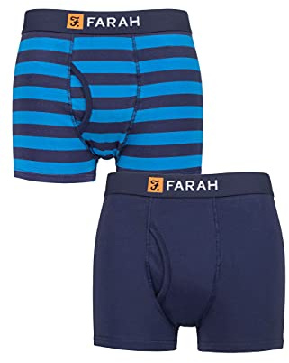 Farah Mens Classic Keyhole Trunks - Plain and Striped Designs, Soft Cotton in a Multipack Pack of 2 Sizes S,M,L,XL,XXL