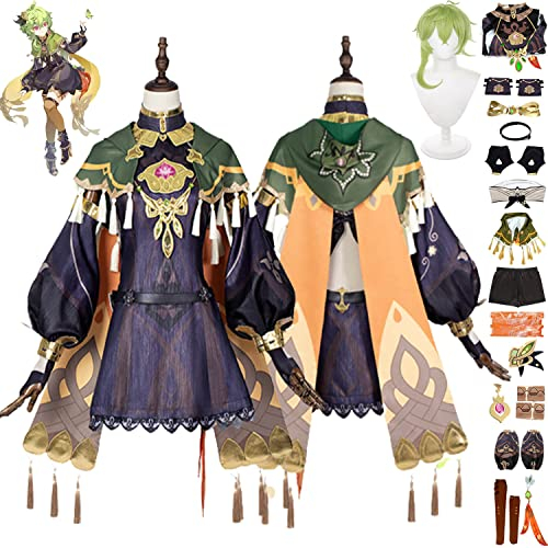 Tjmiaohao Genshin Impact Collei Cosplay Kostüm Outfit Spielfiguren Hutao Raiden Shogun Uniform Full Set Halloween Party Dress Up Anzug mit Ohrring Perücke für Frauen Mädchen (XXL)