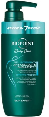 BIOPOINT Intensives Anti-Cellulite-Gel, kühlender Effekt, straffend, entwässernd und belebend, fördert die Reduzierung von Fettansammlungen und wirkt den Unschönheiten der Cellulite entgegen, 400 ml