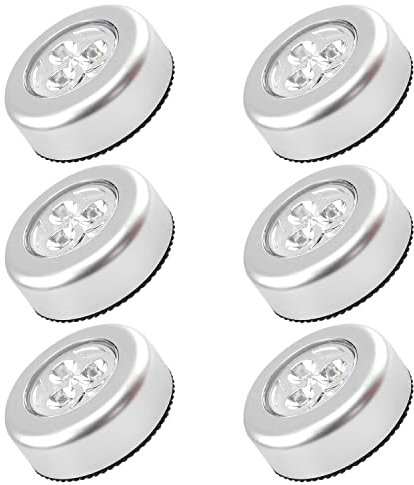 TIANNAIT 6 pcs of Round Touch Lights; Trunk Emergency Lights, Wireless Lighting, Reading Button Lights, Touch Emergency Lights; for bedrooms, corridors, Kitchen Decorative Lights, Silver,white