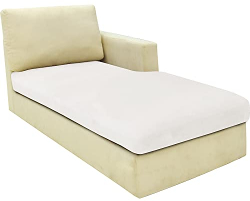 CHELZEN Samt Sofa Sitzkissenbezug, Hochelastischer Sitzbezug, Stretch Sofasitzbezug Schonbezug Schutz Sofabezug L-förmiger Ecksofas für Wohnzimmer (Chaiselongue, Weiß)