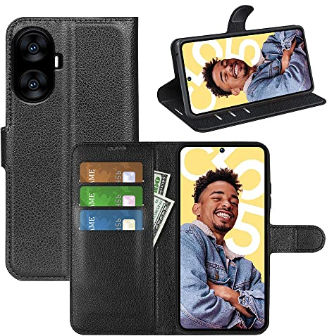 Fertuo Funda para Realme C55, Carcasa Libro con Tapa de Cuero Piel Wallet Case Flip Cover con Kickstand, Hebilla Magnetica, Ranuras para Tarjetas para Realme C55, Negro