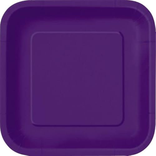 Unique 33054EU - Piatti di Carta Quadrati Ecologici - 23 cm - Colore Viola Intenso - 14 Pezzi (Confezione da 1)