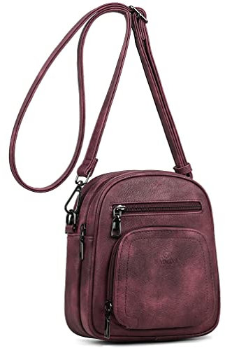 FADEON Kleine Umhängetaschen für Frauen, Handy-Geldbörsen mit verstellbarem Riemen, Mini-Geldbörse, Umhängetasche mit Kartenschlitzen, Weinroter Retro-Stil