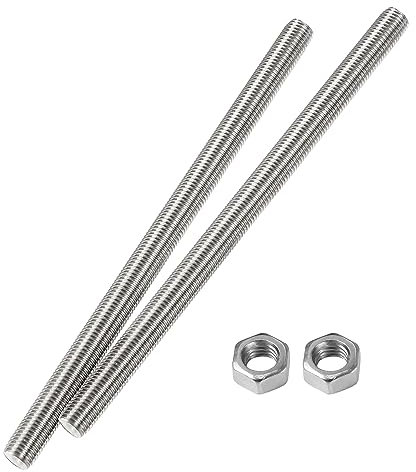 HiPicco M8 x 400mm Fully Threaded Rod & Studs, 304 Stainless Steel Right Hand Threads Rods, M8-1.25 Thread Pitch for Anchor Bolts, Clamps, Hangers and U-Bolts 2 Pack【with Nuts】