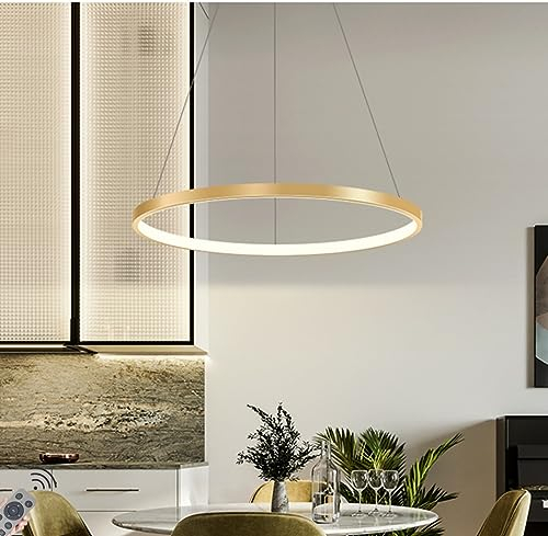 LED-Pendelleuchte Modern Dimmbar Hängeleuchte Ring Kreis Hängelampe Esstisch Pendellampe Aluminium Kronleuchter Decke Hänge Lampe Für,Kücheninsel,Wohnzimmer ( Color : Gold , Größe : 1 ring/80CM/48W )