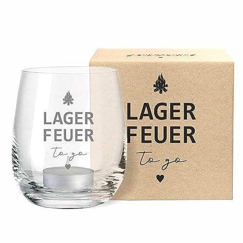 4you Design Windlicht Outdoor – Lagerfeuer to go Kerze in Geschenkbox – Geschenk Ostern, Geburtstag für Männer & Frauen – Camping Gadget für Camper Freunde – Glas inkl. Teelicht