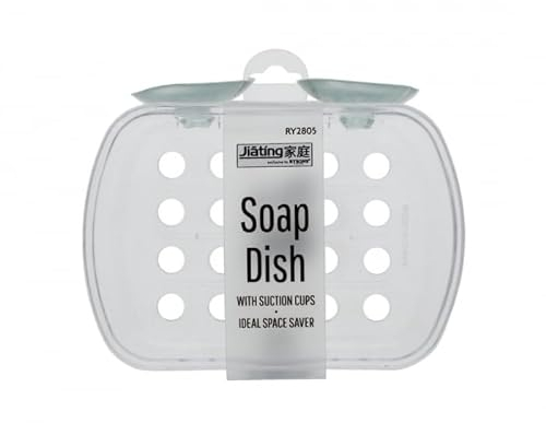 Soap Dish Holder For Shower With Two Strong Suction Cups Kitchen Sink Hand Washing Clear Durable Plastic Soaps Sponge Holders Tray Ideal Space Saver No Drilling Bathroom Accessory Transparent (1 Pc)