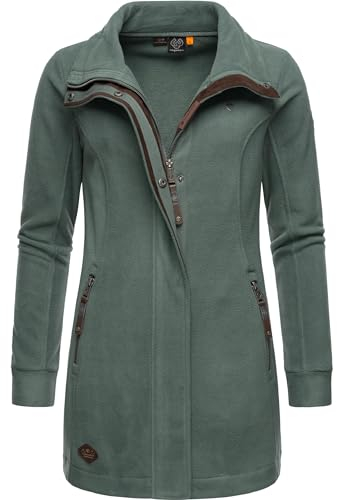 Ragwear Damen Leichter Fleece-Übergangsmantel lang windabweisend mit hohem Kragen Letrice Fleece Pine Green Gr. M